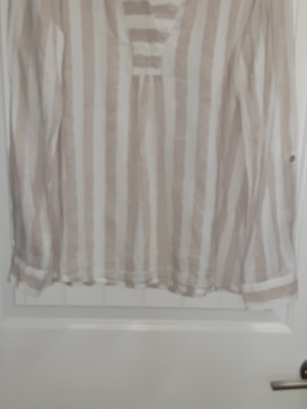 Antibes Blanc 100% Linen Striped Roll-Tab Tunic Top Blouse Beige Size M - Picture 8 of 10